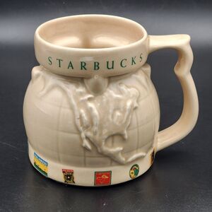 Starbucks Mug Globe Beige Tan 3D Around the World Coffee Cup Minor Damage READ